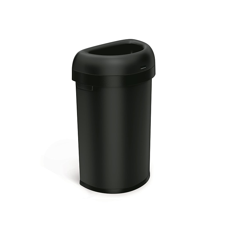 simplehuman Commercial Semi-Round Steel Trash Can with Open Lid, 16 Gallon, Matte Black (CW1497) image 1