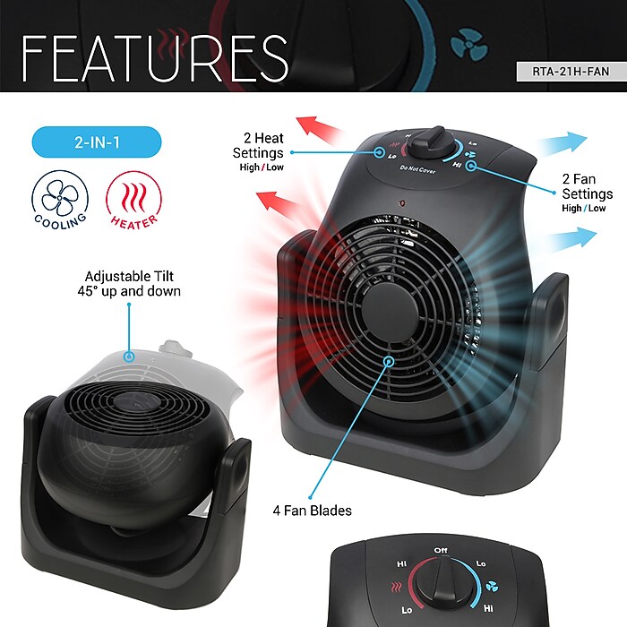 Techni Home Dual Comfort 2-in-1 Desk Fan, 2 Speed, Black (RTA-21H