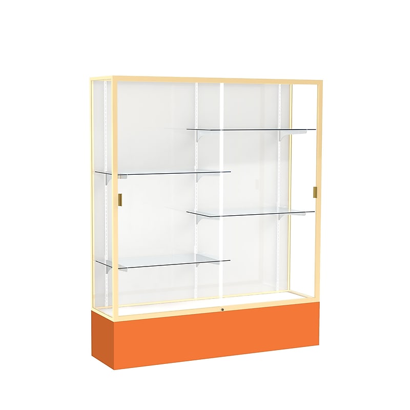 Ghent Spirit 60"W x 72"H x 16"D Floor Case, White Back, Champagne Finish, Orange Base image 1