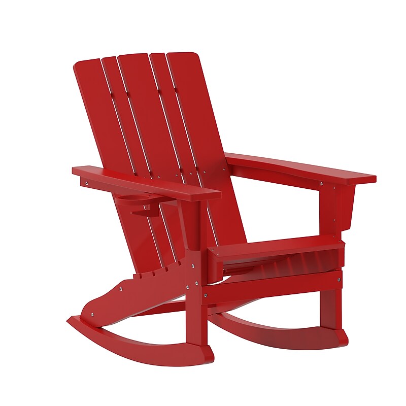 Flash Furniture Halifax Adirondack Rocking Chair with Cup Holder, Red (LEHMP104531RD) image 1