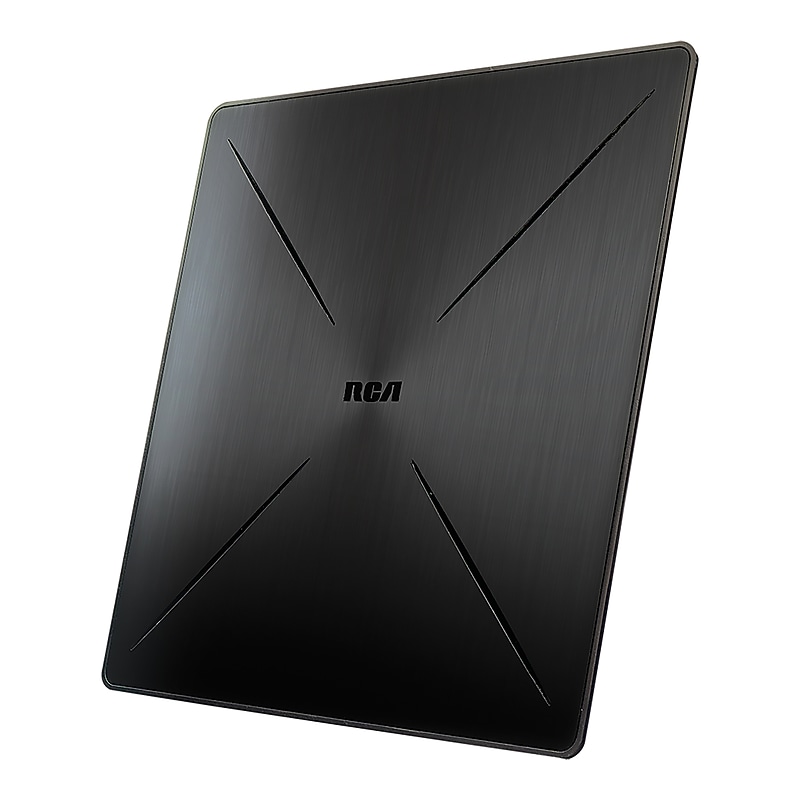 RCA Amplified Indoor Flat HDTV Multi-Directional 40-Mile Range Antenna with Easel Stand, Black (ANT1360E) image 1