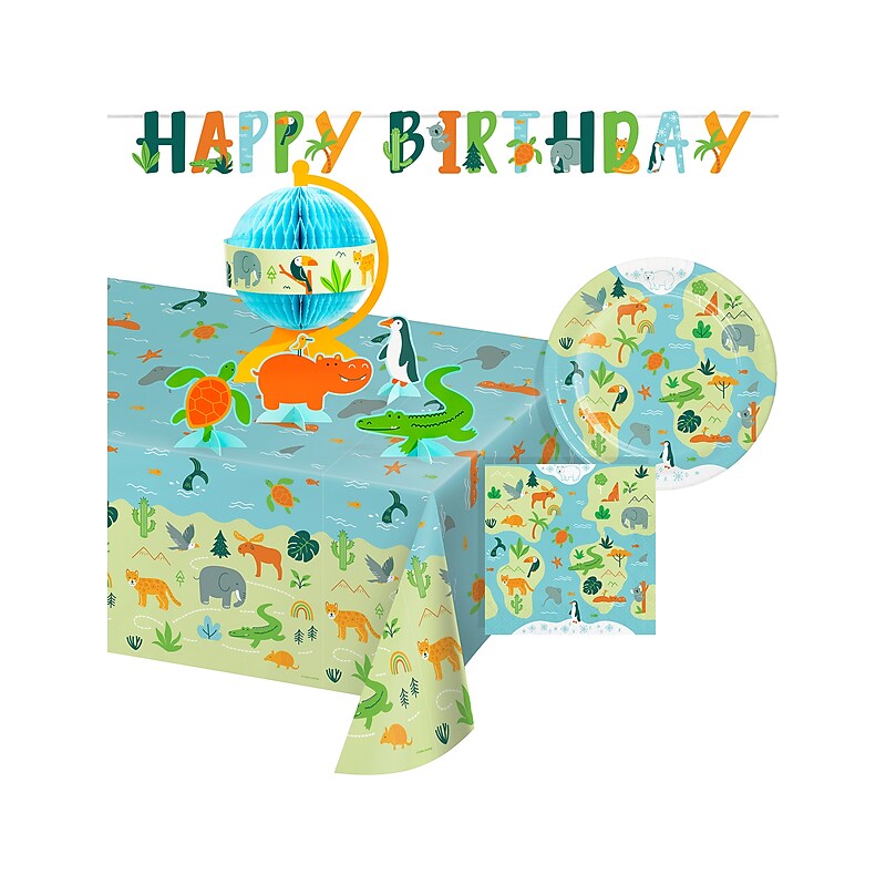 Creative Converting World Adventure Birthday Tableware and Decor Kit, Multicolor (DTC9123E4A) image 1