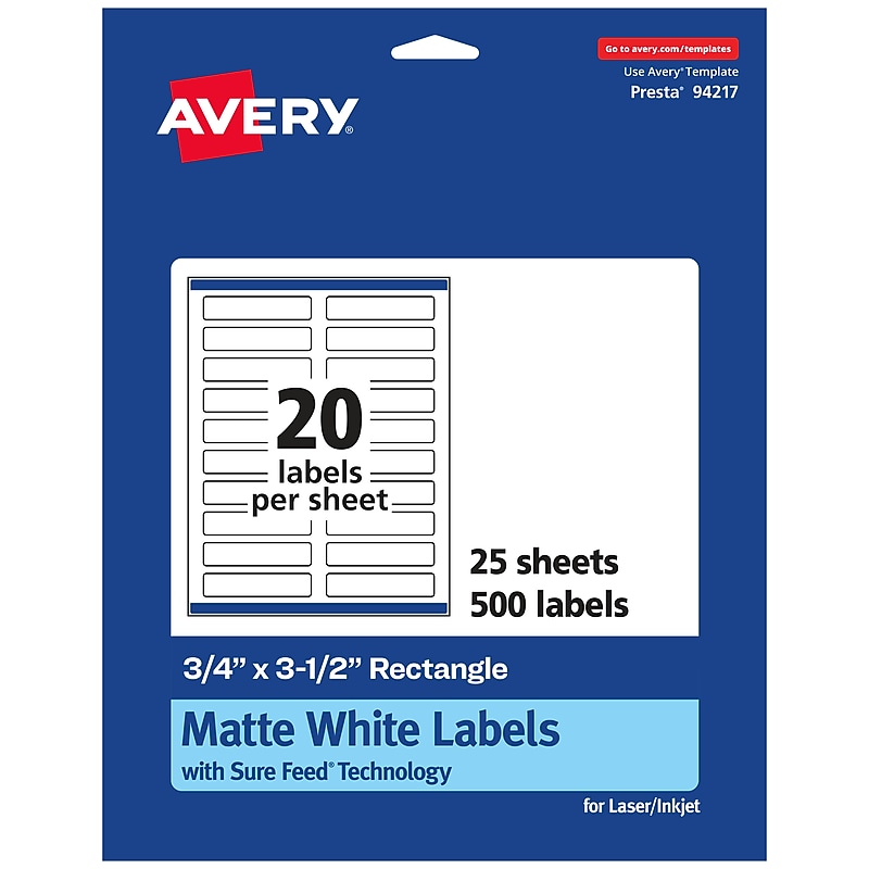 Avery Laser/Inkjet Multipurpose Labels,  .75" x 3.5", White, 500 Labels/Pack (94217) image 1