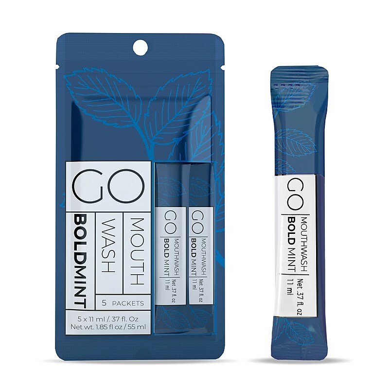 Go Mouthwash Bold Mint Mouthwash, 0.37 oz., 5/Pack, 12 Packs/Box (GMHMW05BOLD) image 1