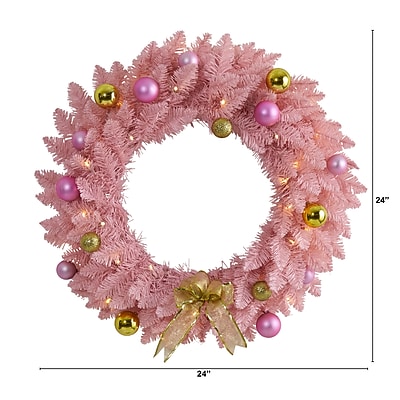 Nearly Natural 24-in Pink Artificial Christmas Wreath