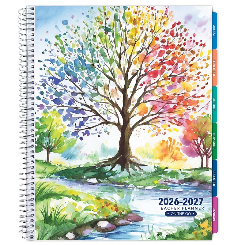 2026-2027 Excello Brands 8.5" x 11" Academic Weekly & Monthly Teacher Planner, Paperboard Cover, Tree Seasons (TP-AY26-0020) image 1