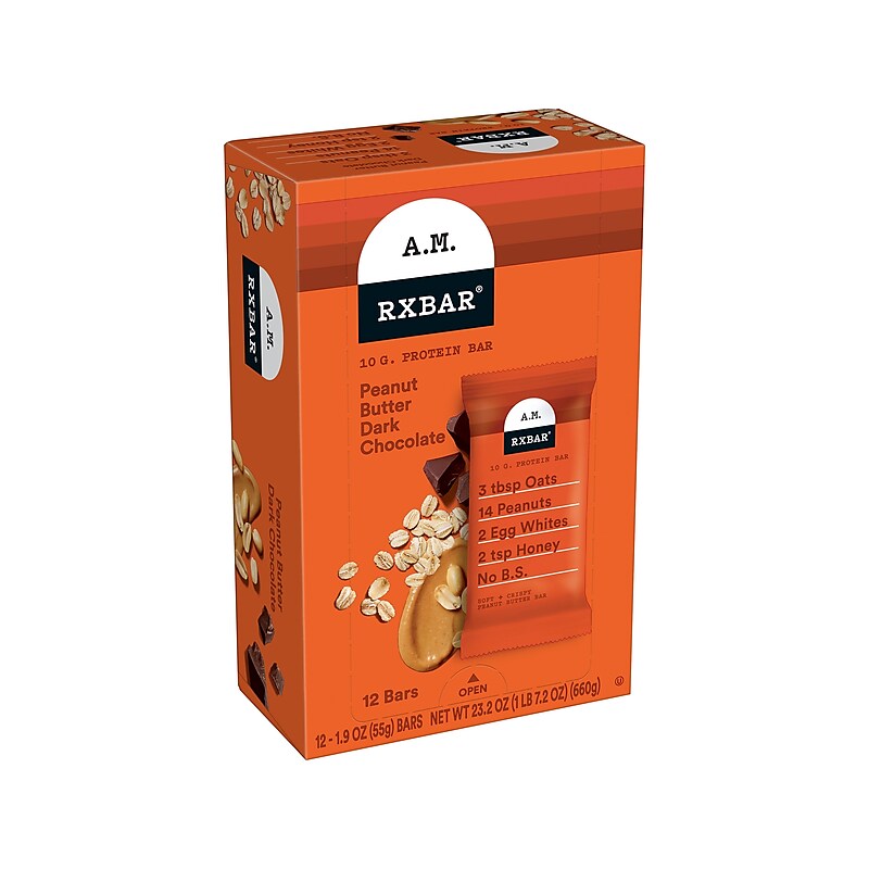 RX Bar A.M. Gluten Free Peanut Butter Dark Chocolate Protein Bar, 1.9 oz., 12 Bars/Box (1-93908-00718) image 1