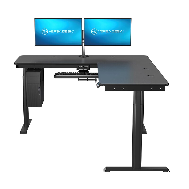 VersaDesk PowerLift 60"W Electric L-Shaped Adjustable Standing Desk, Black (PLLSD6060-BB-APP) image 1