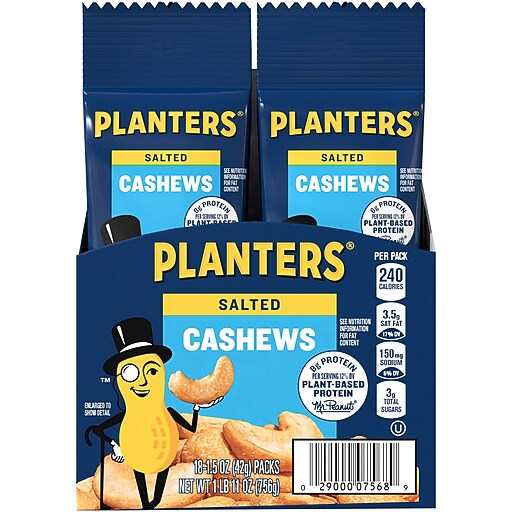 Planters Salted Cashews, 1.5 oz., 18 Bags/Pack (20900626) Staples