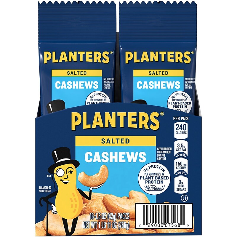 Planters Salted Cashews, 1.5 oz., 18 Bags/Pack (209-00626) image 1
