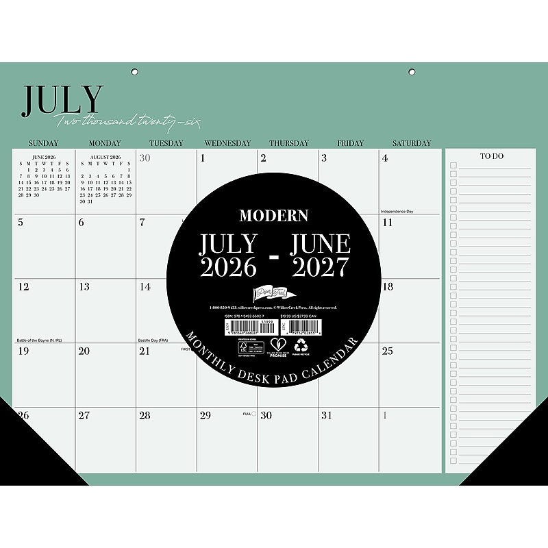2026-2027 Willow Creek Modern 22" x 17" Academic Monthly Desk Pad Calendar (66027) image 1