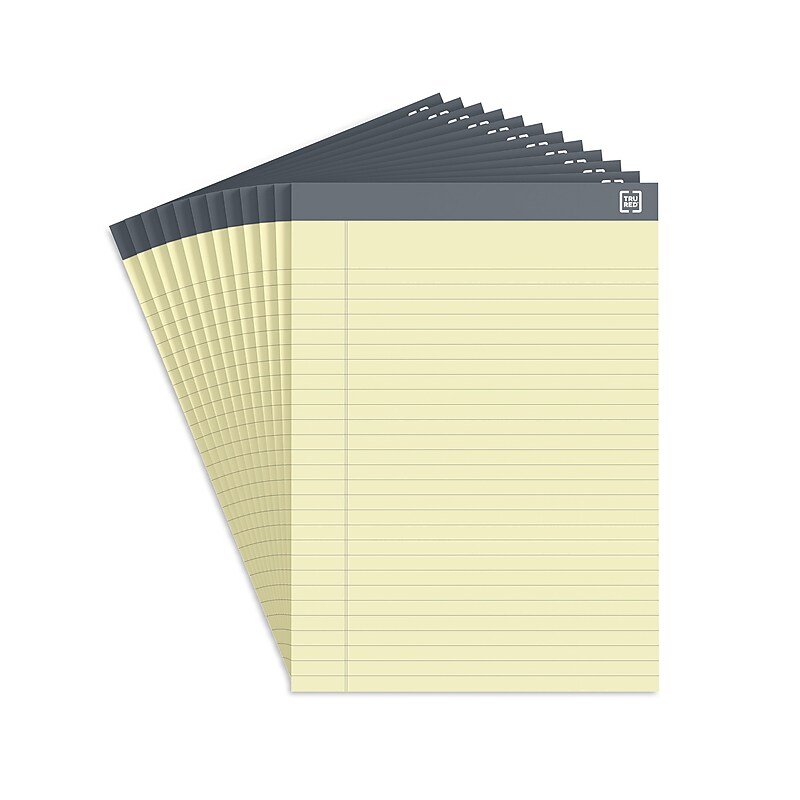 TRU RED™ Notepads, 8.5" x 11.75", Wide Ruled, Canary, 50 Sheets/Pad, 12 Pads/Pack (TR57366) image 1