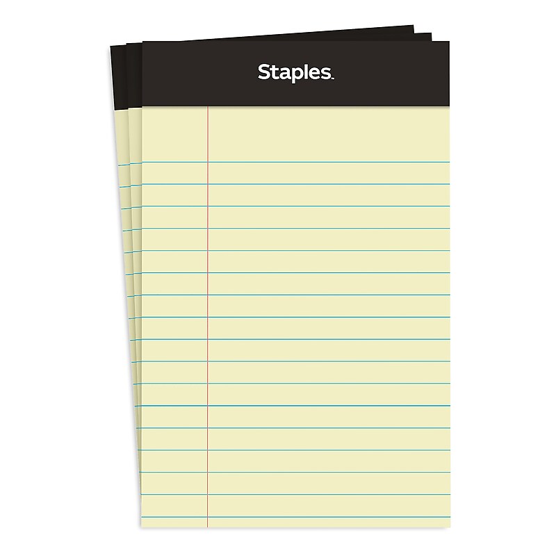 Staples® Mini Legal Notepad, 3.5" x 5.2", Narrow Ruled, Canary, 50 Sheets/Pad, 3/Pack (36312) image 1
