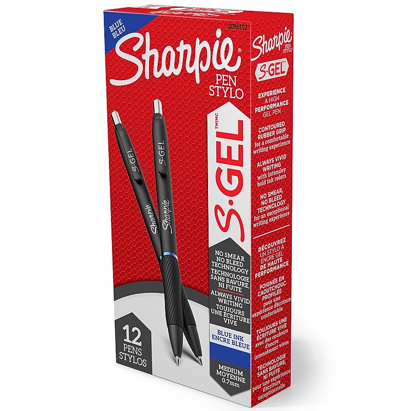 Sharpie S-Gel Retractable Gel Pens, Medium Point, 0.7mm, Blue Ink, Dozen (2096152) image 1