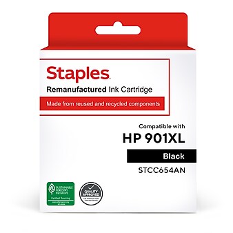 Staples Remanufactured Black High Yield Ink Cartridge Replacement for HP 901XL (TRCC654AN/STCC654AN)