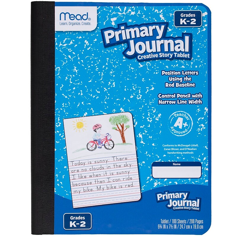 Mead Grades K-2 Primary Ruled Journal 1-Subject Composition Notebook, 7.5" x 9.75", Wide Ruled, 100 Sheets, Blue (1040315) image 1