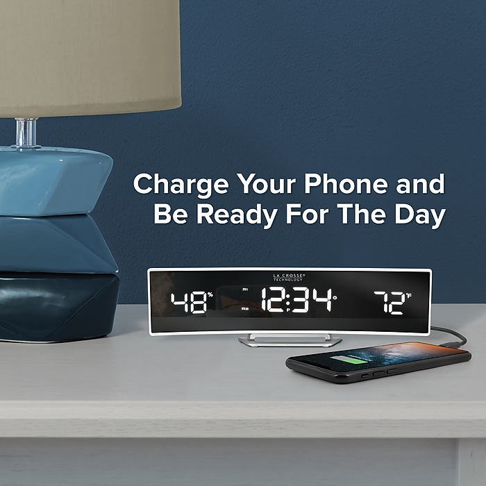 La Crosse Technology White Curved Alarm Clock with Mirrored LED