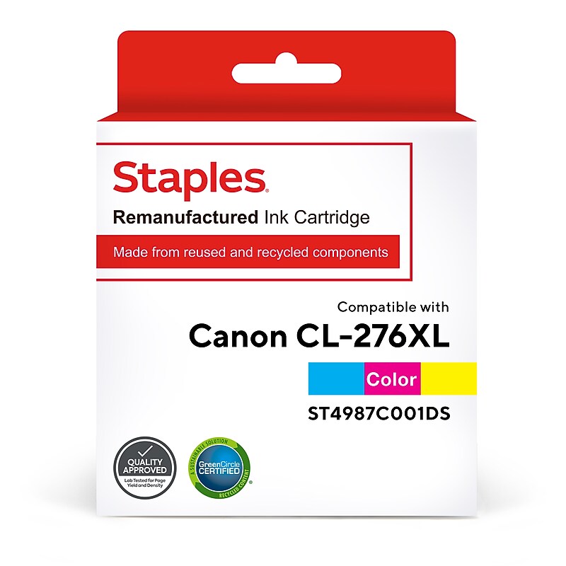 Staples Remanufactured Tri-Color High Yield Ink Cartridge Replacement for Canon CL-276XL (ST4987C001DS) image 1