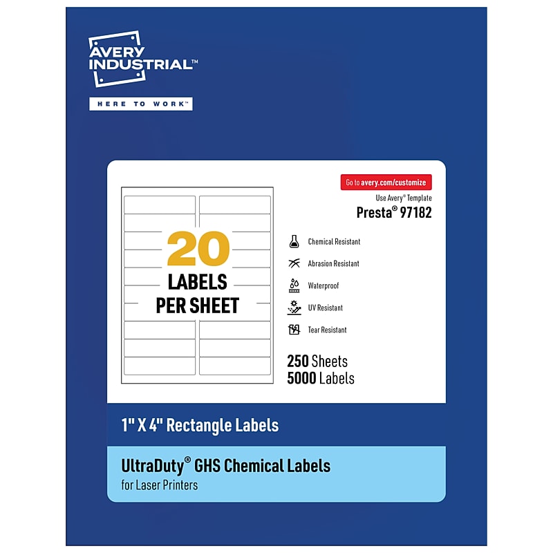 Avery UltraDuty Rectangle Multipurpose Labels, 1" x 4", White, 5000/Box (97182) image 1