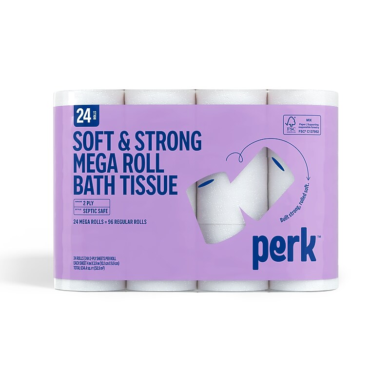 Perk™ Soft & Strong Mega Toilet Paper, 2-ply, White, 24 Rolls/Case (PK63405) image 1
