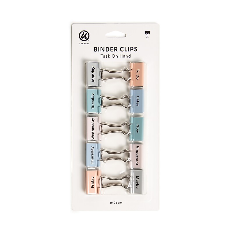 U Brands Task On Hand Medium Binder Clips, 0.5" Capacity, Assorted Colors, 10 Clips/Pack (5062U08-32) image 1