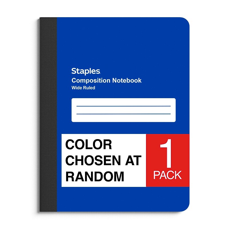 Staples® Poly Composition Notebook, 7.5" x 9.75", Wide Ruled, 80 Sheets, Color chosen at random (ST54890) image 1
