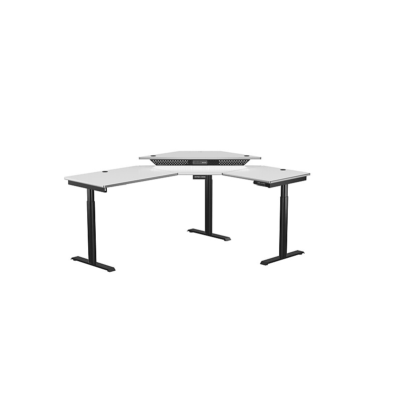 VersaDesk PowerLift 60"W Electric Corner Adjustable Standing Desk, White/Black (PLCSD7260-BW-APP) image 1