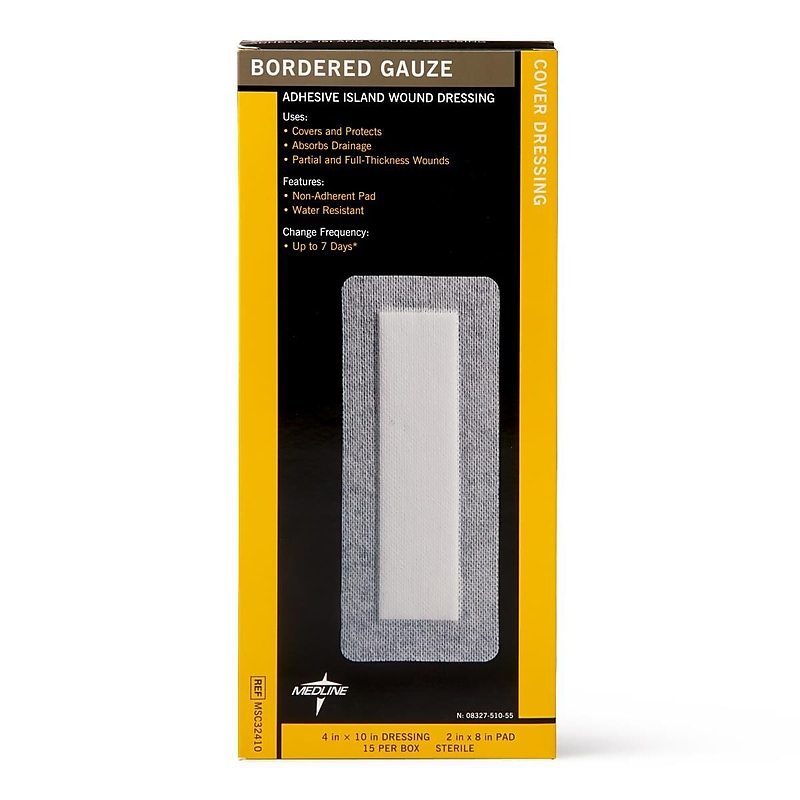 Medline Sterile Bordered Gauzes, 10" L x 4" W, 150/Box (MSC32410) image 1