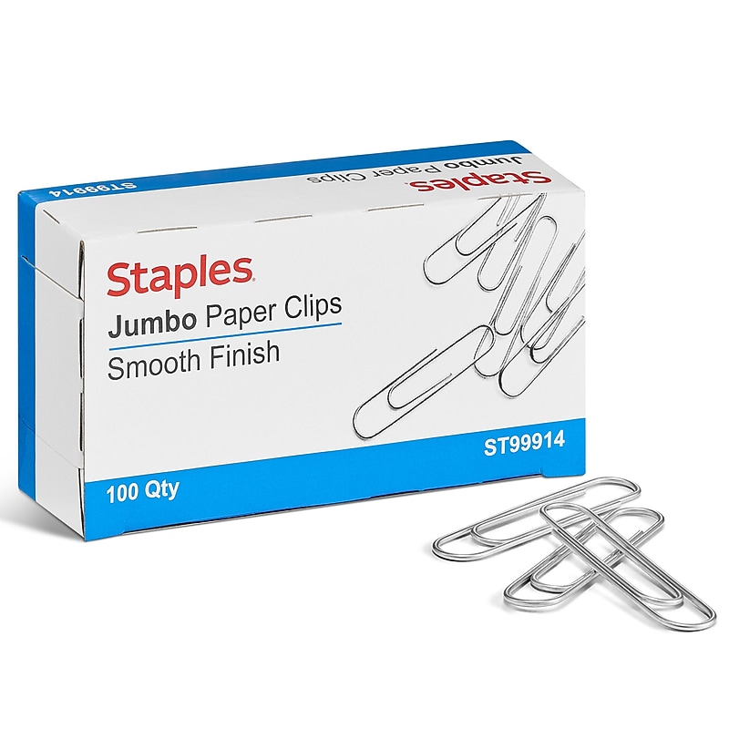 Staples Smooth Jumbo Paper Clips, Silver, 100 Clips/Pack (A7026600A) image 1