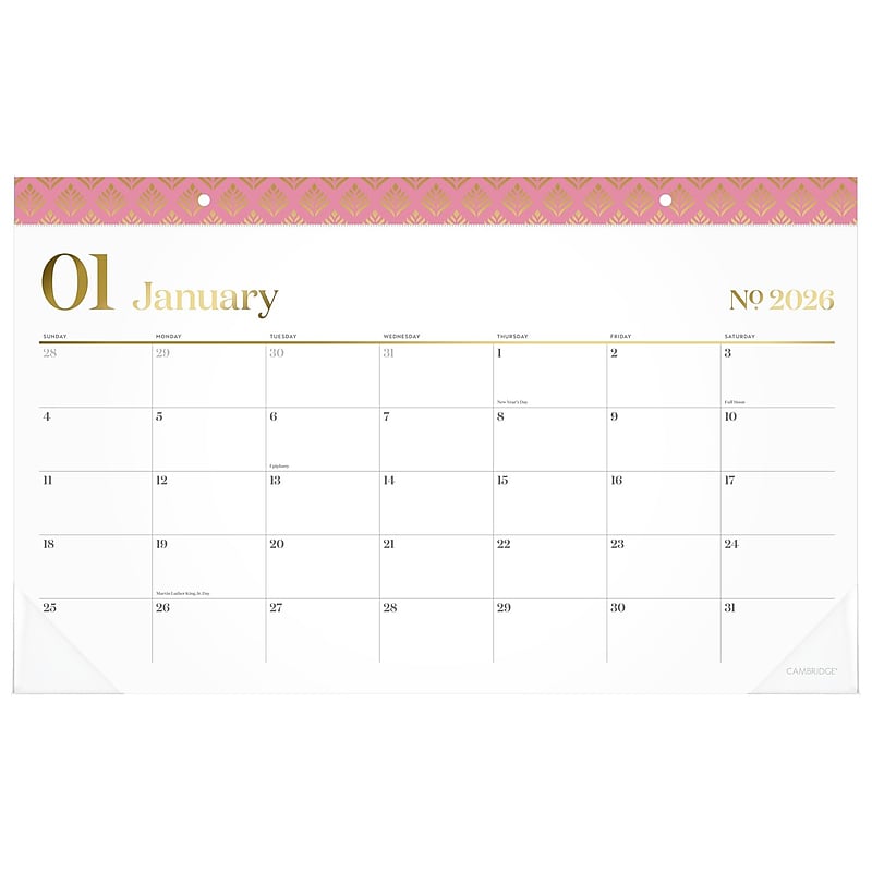 2026 Cambridge WorkStyle 18" x 11" Monthly Desk Pad Calendar, White/Pink (1606-705-26) image 1