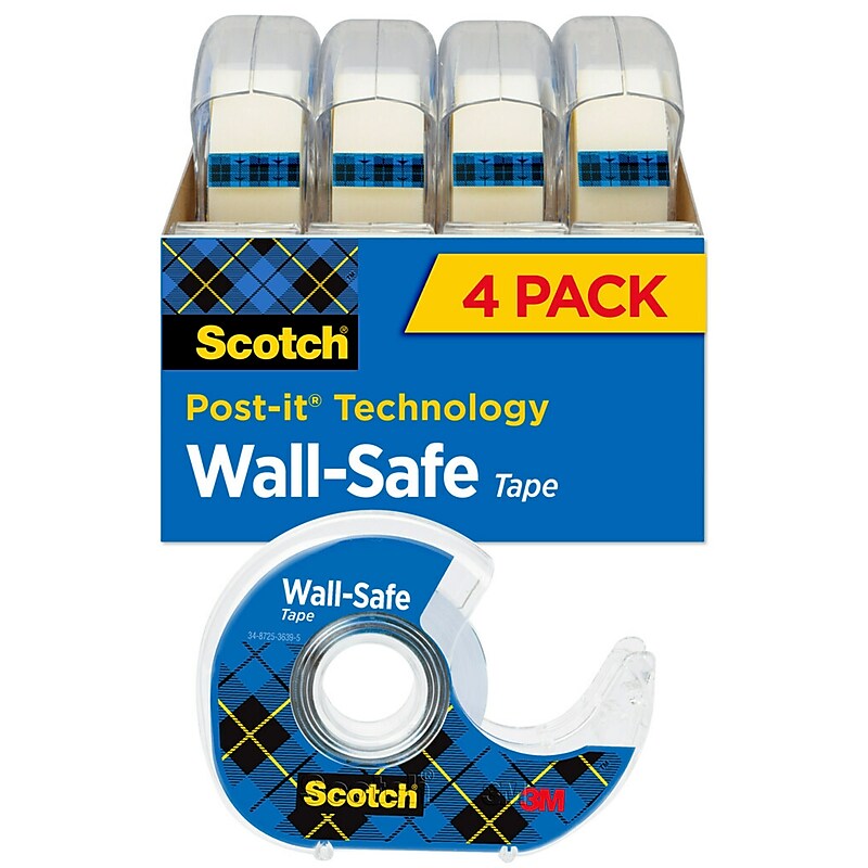 Scotch Wall-Safe Transparent Clear Tape Refill, 0.75" x 18.05 yds., 1" Core, 4 Rolls/Pack (4183) image 1