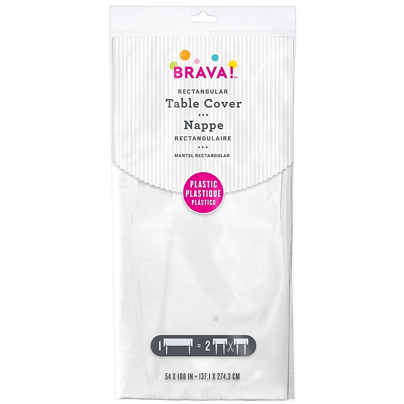 Party City Solid Color 108" x 54" Plastic Table Cover, White (AM77015-08-ST) image 1