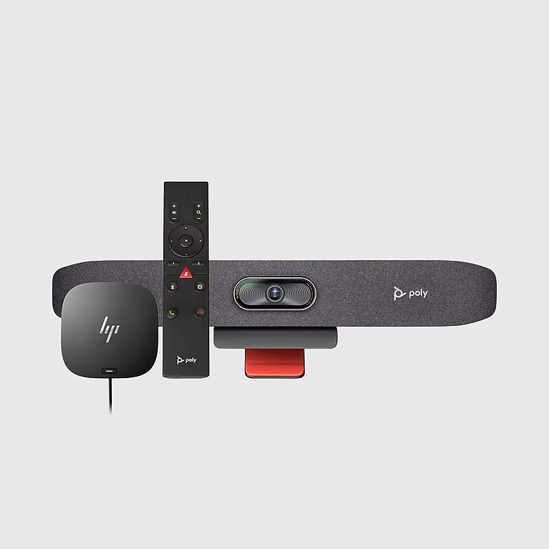 Poly Studio R30 4K Conferencing System Studio R30 USB Video Bar and BT Remote with HP USB-C Dock, Monitor Mount, Sand (9U3U1AA) image 1