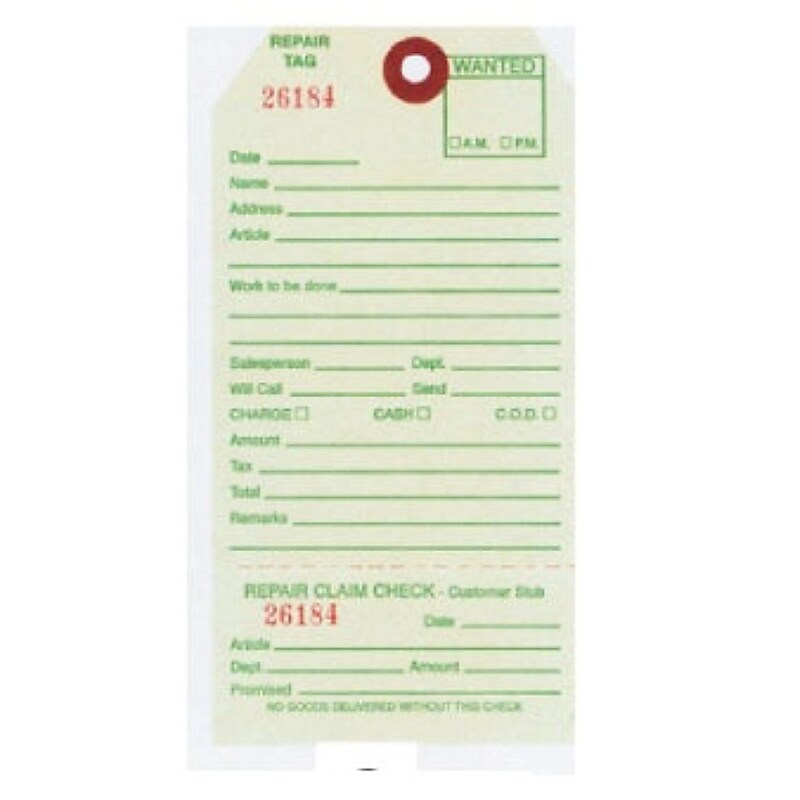 Nahanco 3 1/8" x 6 1/4" One Sided Strung Repair Tag, 500/Pack (TR) image 1