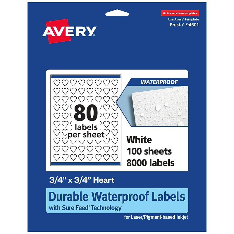 Avery Laser/Inkjet Decorative Edge Waterproof Multipurpose Labels, 0.75"  x 0.75", White, 8000/Box (94601) image 1
