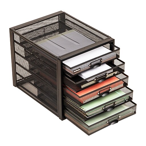 Mind Reader 5-Compartment Metal Mesh File Storage Drawers, Black