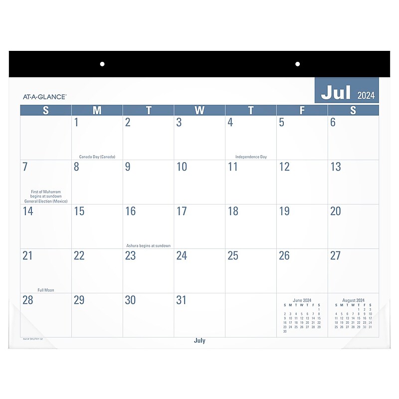 2024-2025 AT-A-GLANCE 21.75" x 17" Academic Monthly Desk Pad Calendar, White/Blue (SKLPAY-32-25) image 1