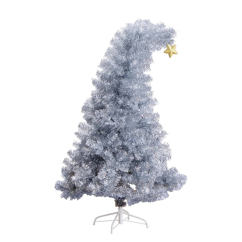 Nearly Natural 5' Artificial Silver Tinsel Holiday Santa's Hat Christmas Tree with Star Topper (T4795) image 1