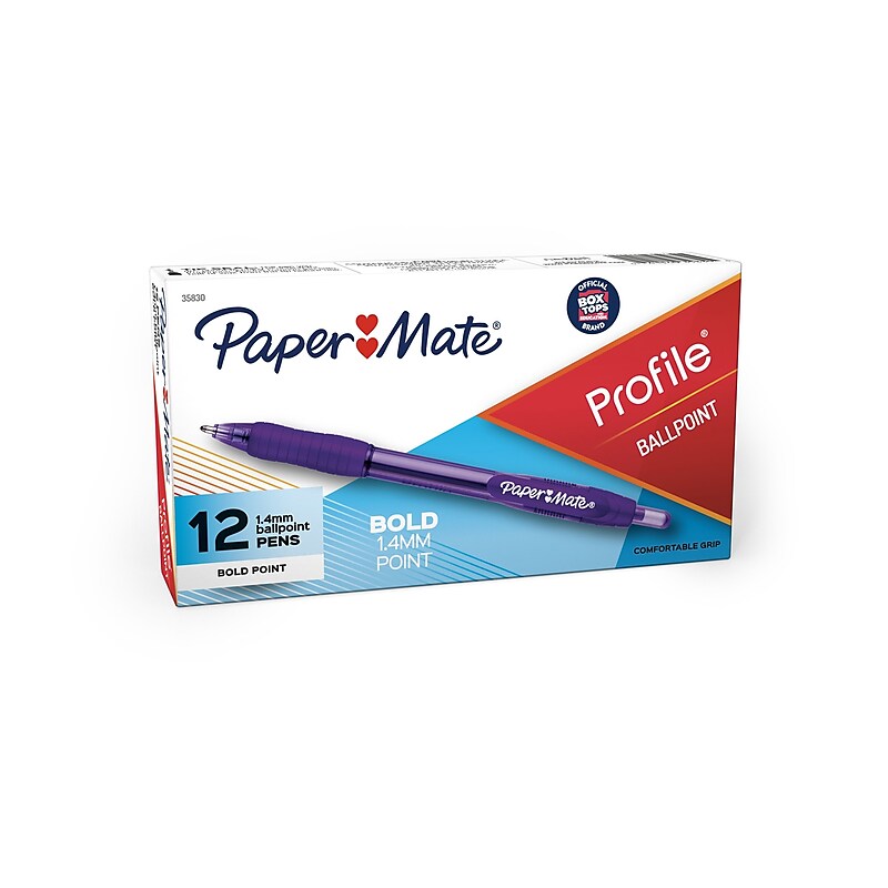 Paper Mate Profile Retractable Ballpoint Pen, Bold Point, Purple Ink, Dozen (35830) image 1