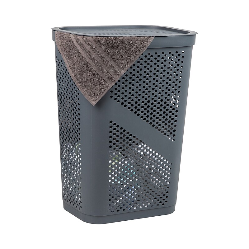 Mind Reader 15.85-Gallon Slim Laundry Hamper with Lid, Plastic, Gray (HBIN60-GRY) image 1