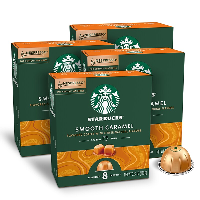 Starbucks Smooth Caramel Coffee Nespresso Vertuo Capsules, Light Roast, 32/Box (135903) image 1