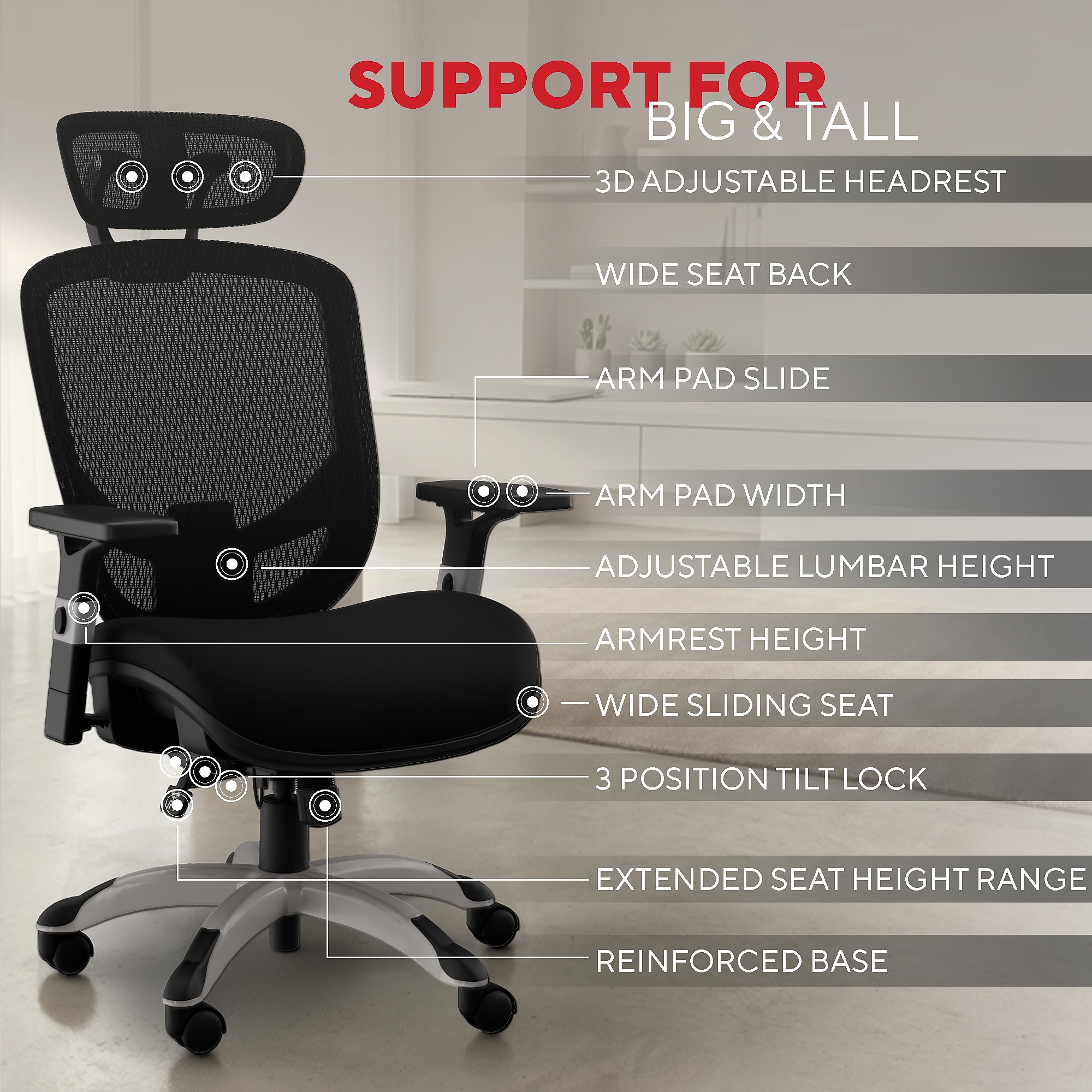 Staples Hyken XL Ergonomic Fabric Swivel Big & Tall Chair, Black (ST63145) Sansujyuku sansujyuku.com