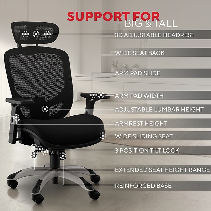 Staples Hyken XL Ergonomic Fabric Swivel Big & Tall Chair, Black