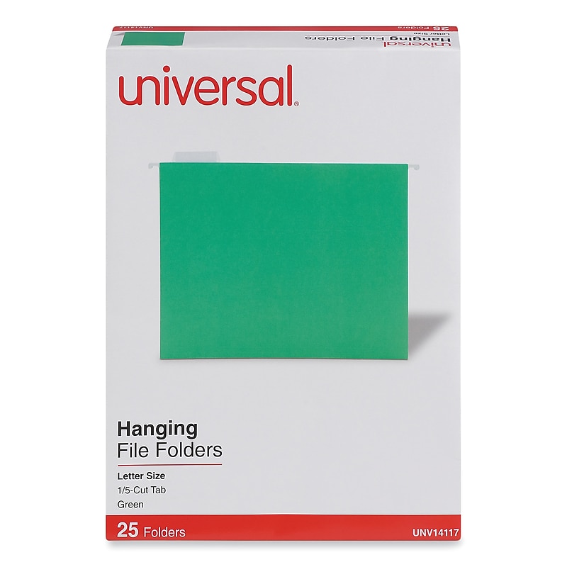 Universal Recycled Hanging File Folder, Letter Size, Bright Green, 25/Box (UNV14117) image 1