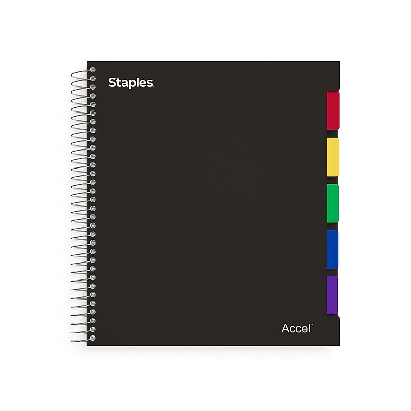 Staples Premium 5-Subject Subject Notebook, 8.5" x 11", College Ruled, 150 Sheets, Black (ST24430D) image 1