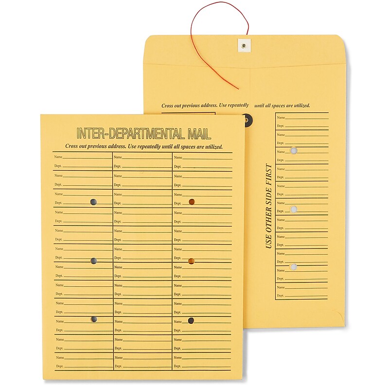 Staples Button & String Inter-Departmental Kraft Envelopes, 10" x 13", Brown Kraft, 100/Box (50163/472993) image 1