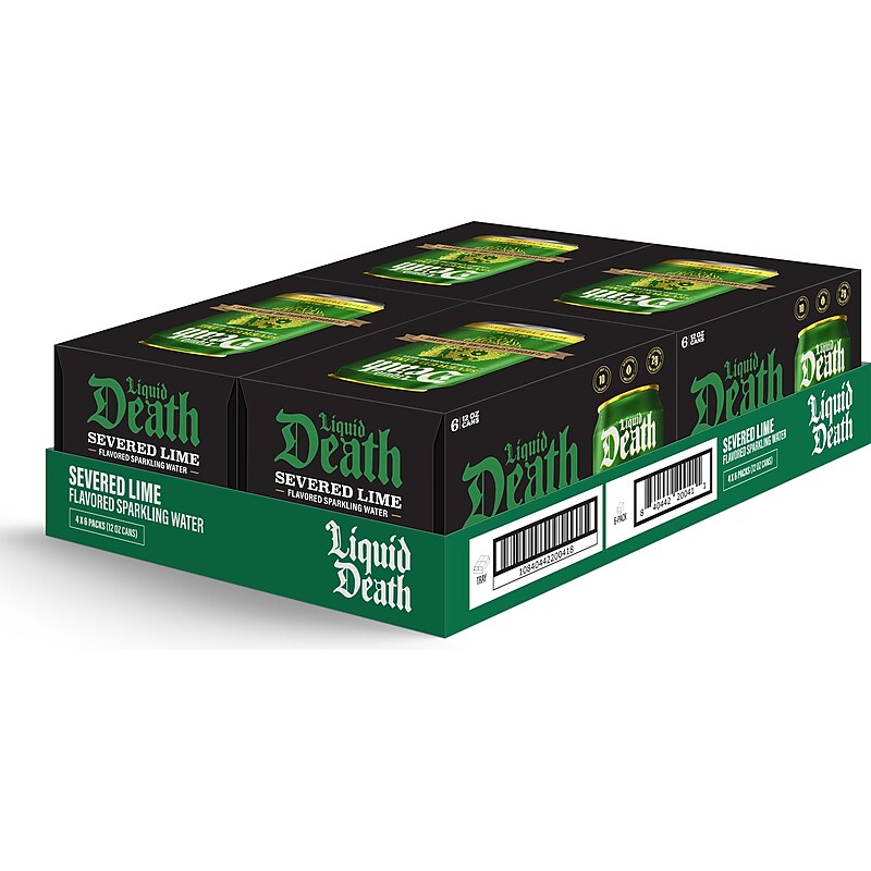 Liquid Death Severed Lime Sparkling Water, 12 fl. oz., 6 Cans/Box, 4 Boxes/Carton (LD-12-SL-4x6pk) image 1
