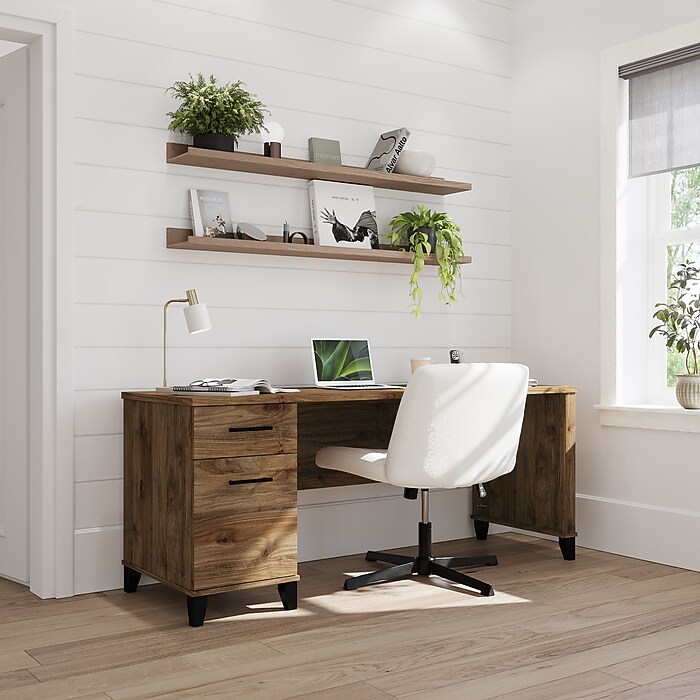 Bush Home Somerset 72W Office Desk with Drawers, Fresh Walnut