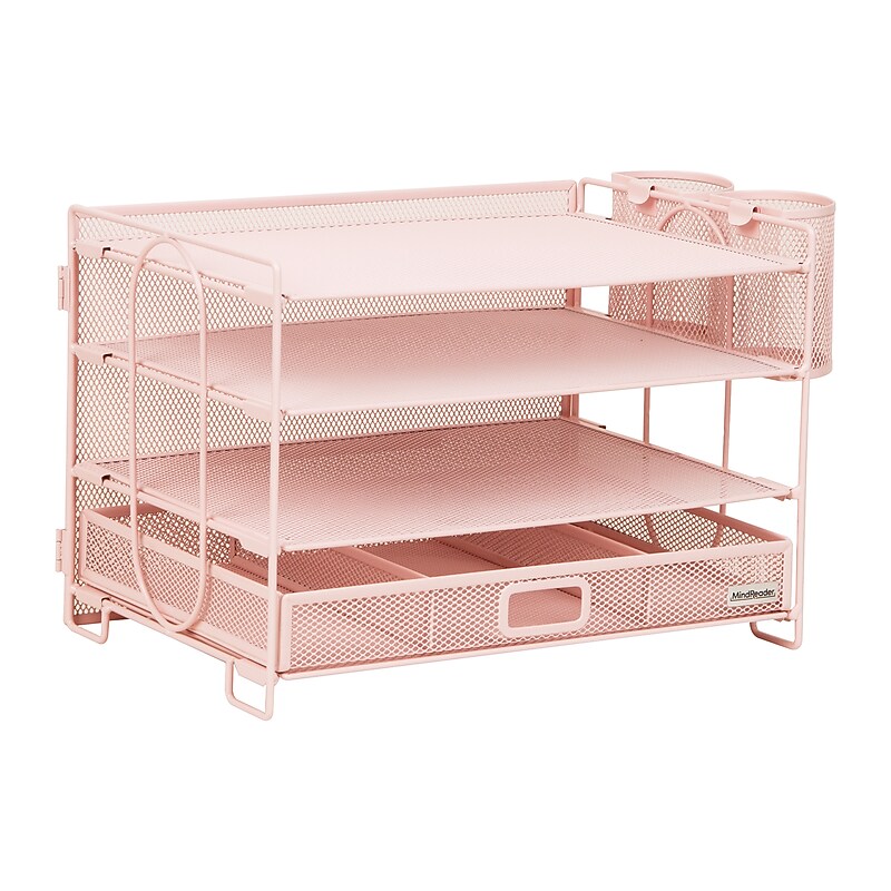 Mind Reader Metal Desk Organizer, Pink (MESH4C-PNK) image 1