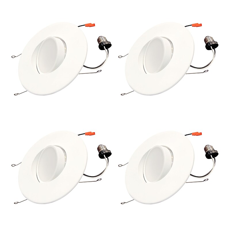 Bulbrite 14W Adjustable 5/6" Integrated LED Gimbal Downlight with E26 Quick Connect, 2700K Warm White, 1100 Lumens, 4/Pack image 1